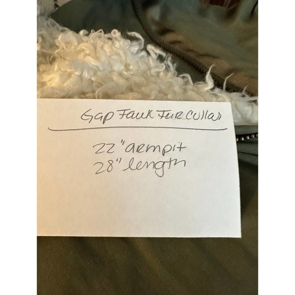 GAP Womens Coat Sz S Olive Green Chunky Faux Fur Collar Quilted‎ Vented Drawcord - Picture 7 of 7